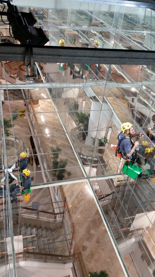 Rnovation des vitres en sous face de la coupole en hauteur sur cordes